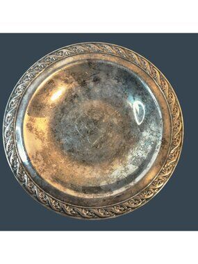 Vintage Silver Plated Decorative Bowl Ornate Floral Border 7 inch